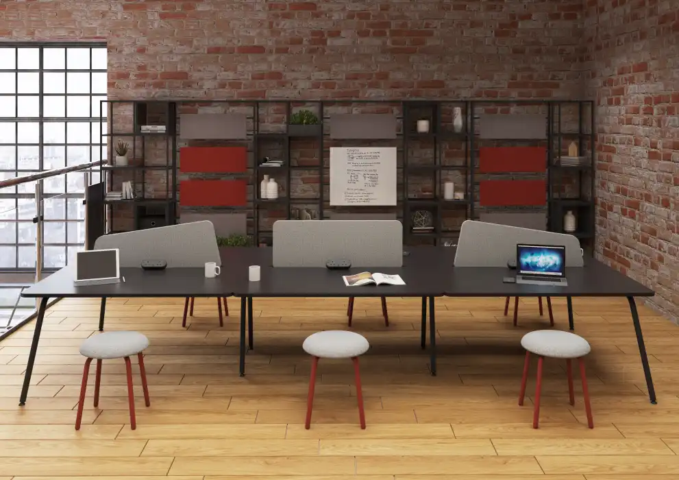 Jasper black 6-user bench desk