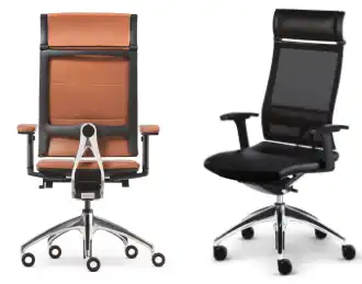 High-back premium executive leather office chair with integrated headrest