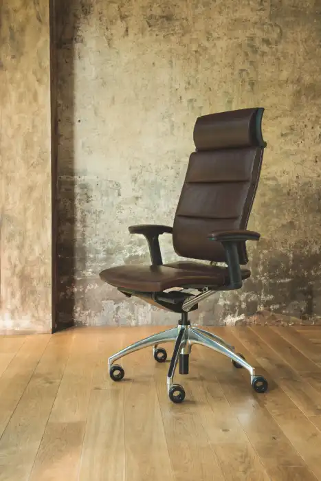 Open Up Modern Classic office chair in dark brown leather 